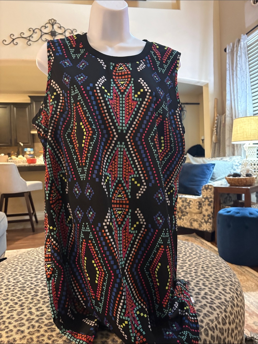Xhilaration Black Sleeveless Midi Dress with Multicolor Geometric Print